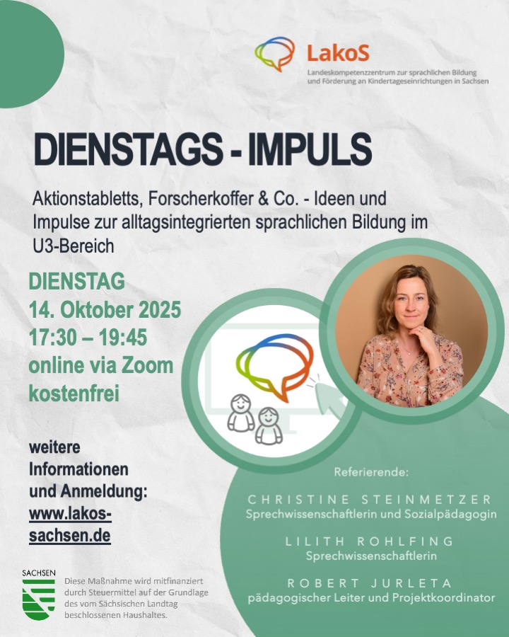 DienstagsIMPULS am 14. Oktober 2025: Aktionstabletts, Forscherkoffer & Co. - Ideen und Impulse zur alltagsintegrierten sprachlichen Bildung im U3-Bereich