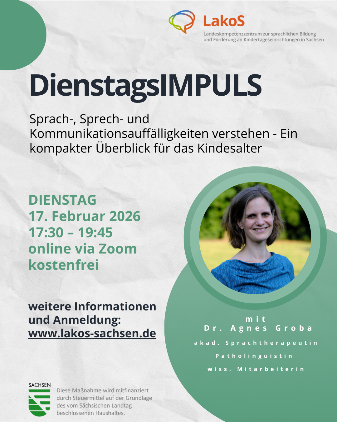 DienstagsIMPULS am 17. Februar 2026: Sprach-, Sprech- und Kommunikationsauffälligkeiten verstehen - Ein kompakter Überblick für das Kindesalter