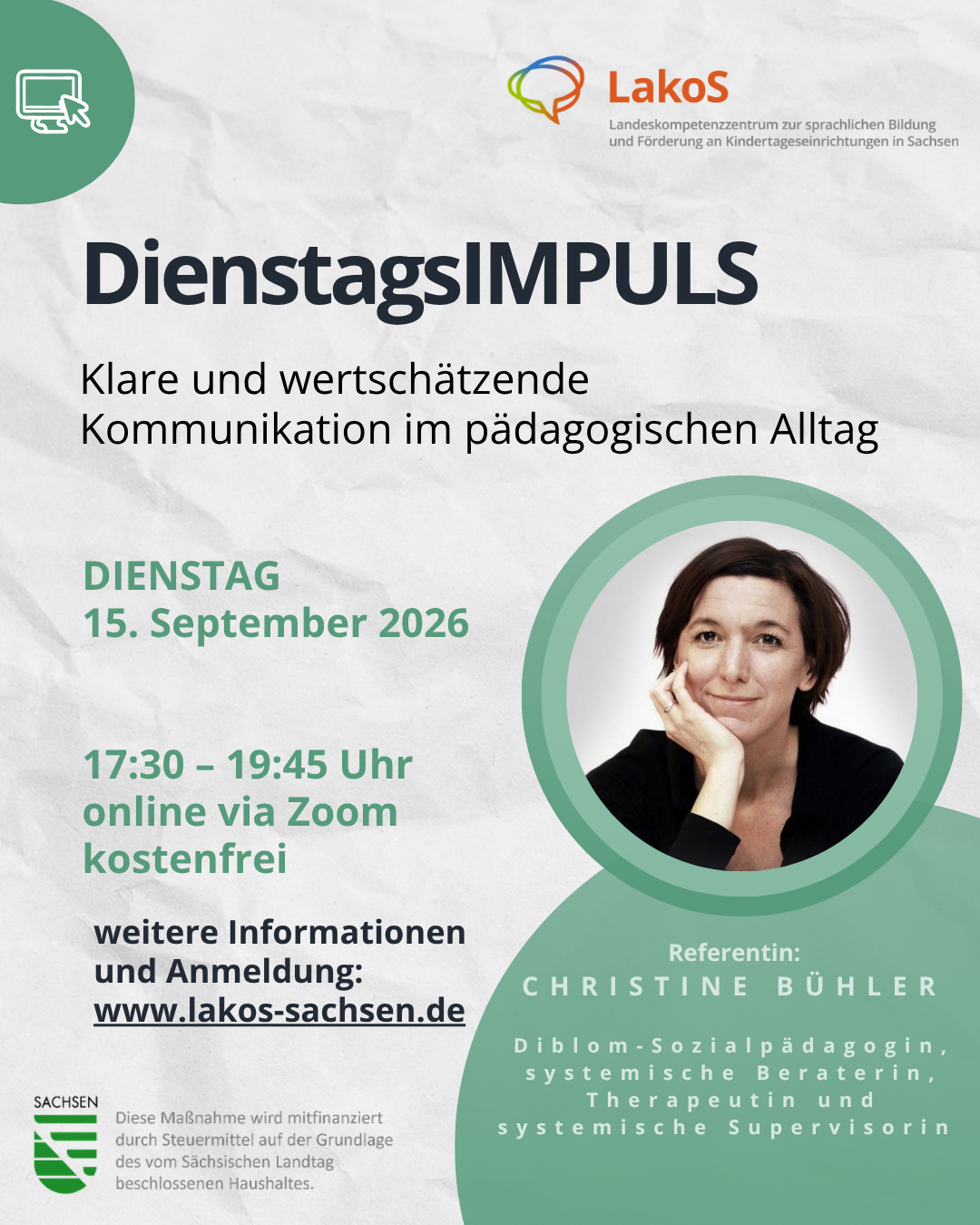 DienstagsIMPULS am 15. September 2026: Klare und wertschätzende Kommunikation im pädagogischen Alltag