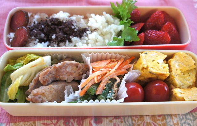 塩豚とキャベツの炒めもの入り彩り弁当♪