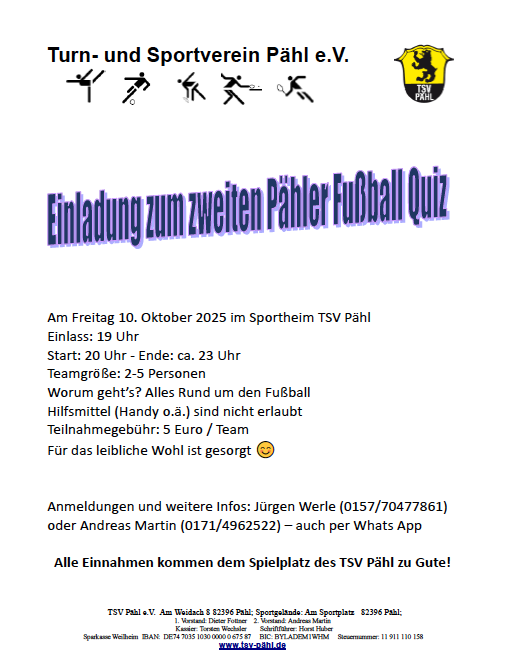 EINLADUNG ZUM 2. PÄHLER FUSSBALL-QUIZ