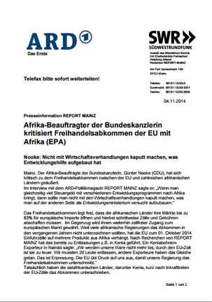 Afrika-Beauftragter der Bundeskanzlerin kritisiert Freihandelsabkommen der EU mit Afrika (EPA)