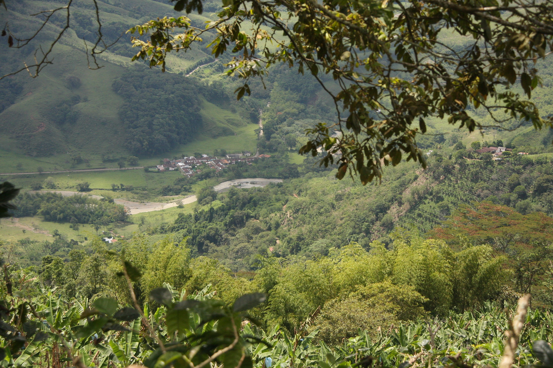 Foto por Carlos Pineda.  Corregimiento Esparta, del municipio del Aguila, Valle del Cauca. Vista hacia el occidente.  En los limites entre los departamentos de Risaralda y Valle del Cauca.  Rio Cañaveral.