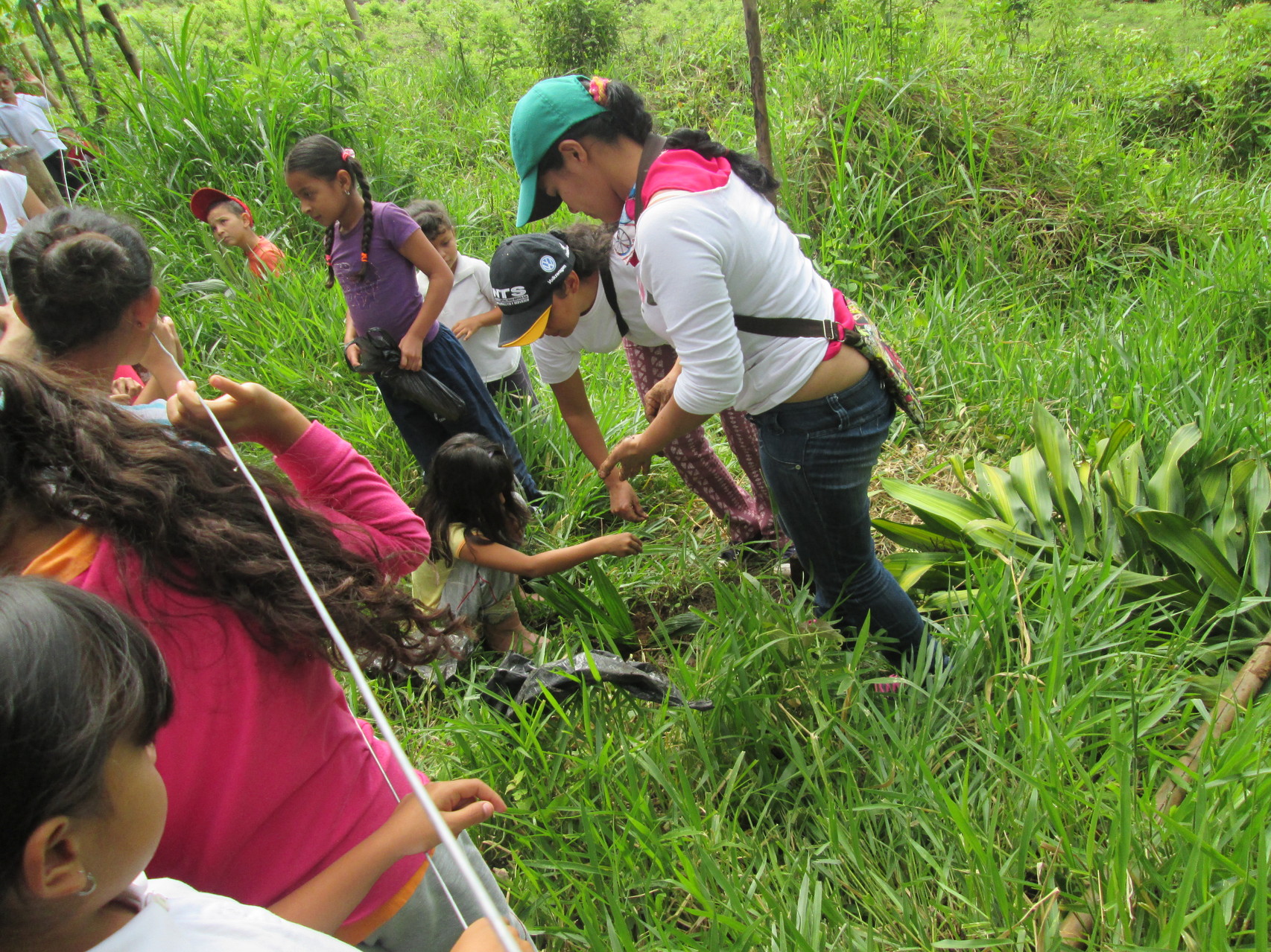 5/06/2014. Día mundial del medio ambiente, siembra de arboles pioneros en la cabecera de la Reserva  en compañía de la presidenta de junta y algunas madres.