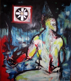 Titel: (Från serien L’autre côté/Den andra sidan, 2010) Hoy no es día para cazar/Idag är inte en dag för att jaga. Mått: 140*120 cm. Teknik: Blandteknik