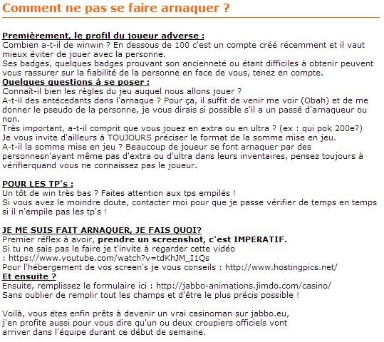 Ecrit par Obah, ancien scam de Jabbo.