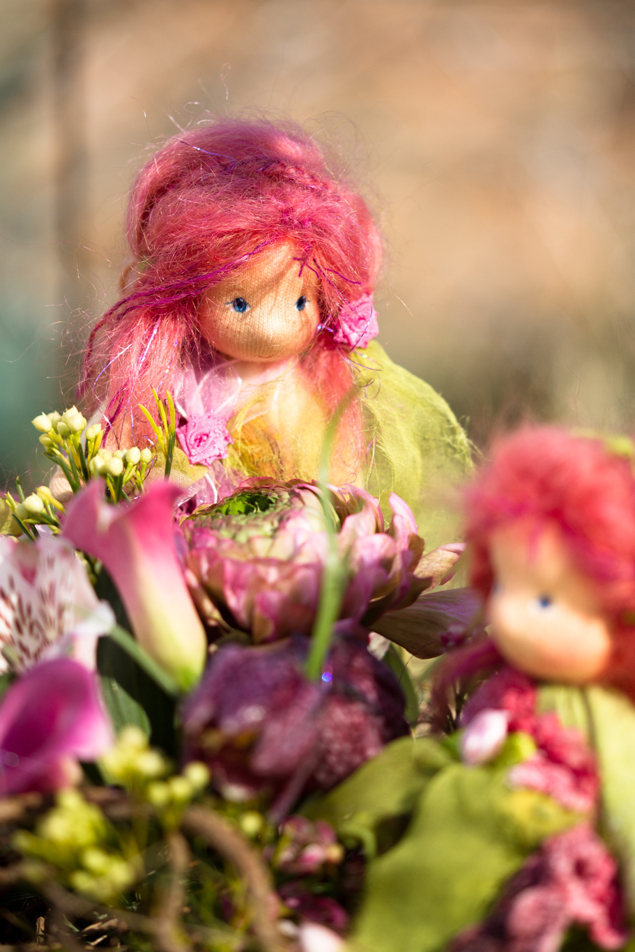 Trollinchen mit pinken Zöpfen und Mohairwolle-Haar