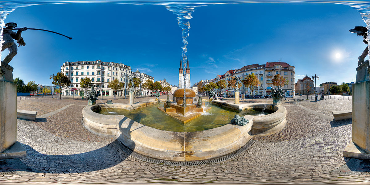 360 Grad Panorama Foto des Brunnen am Markt in Halle (Saale)