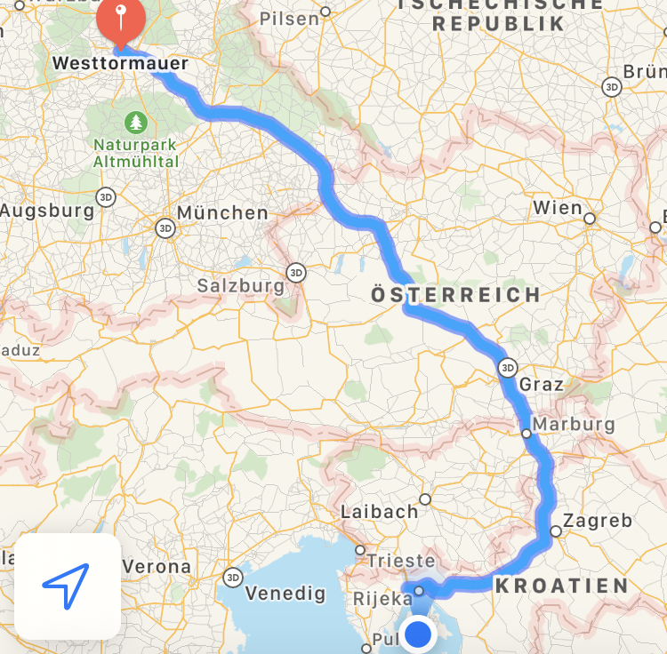 Reiseroute in den Süden
