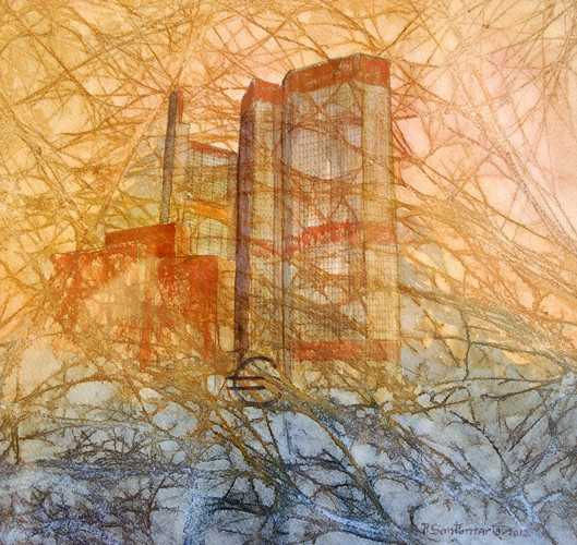Maraña de poder VII (Banco Central Europeo) 2011, acuarela 26X28cm