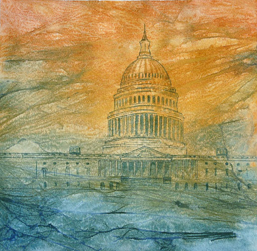 Maraña de poder V (Capitolio-USA) 2011, acuarela 26X28cm