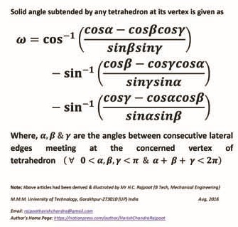 General formula to compute the correct value of the solid angle subtended by any tetrahedron at its vertex when the angles between consecutive lateral edges meeting at that vertex are known