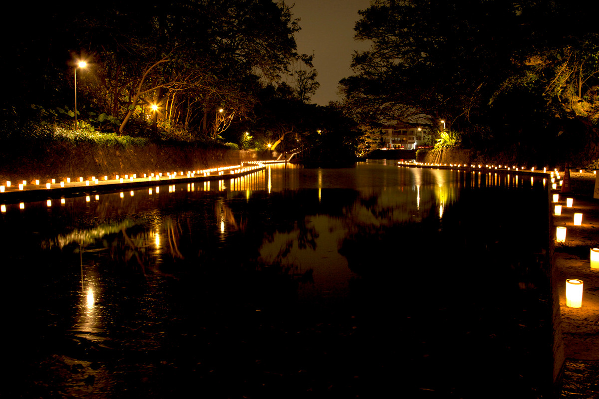 沖縄写真　首里城 龍譚池 夜景