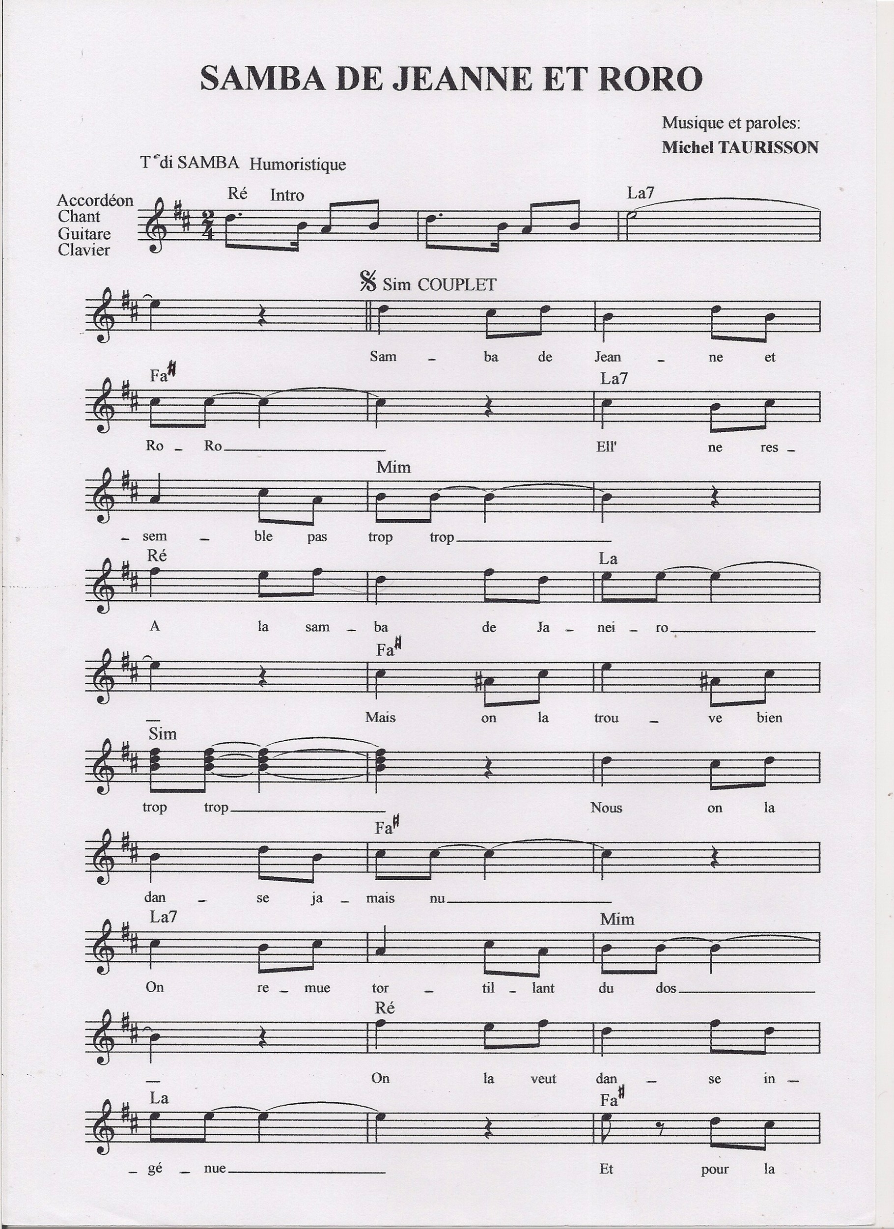 LA PLAGE DE L'ETANG Samba Musique et Paroles Michel TAURISSON