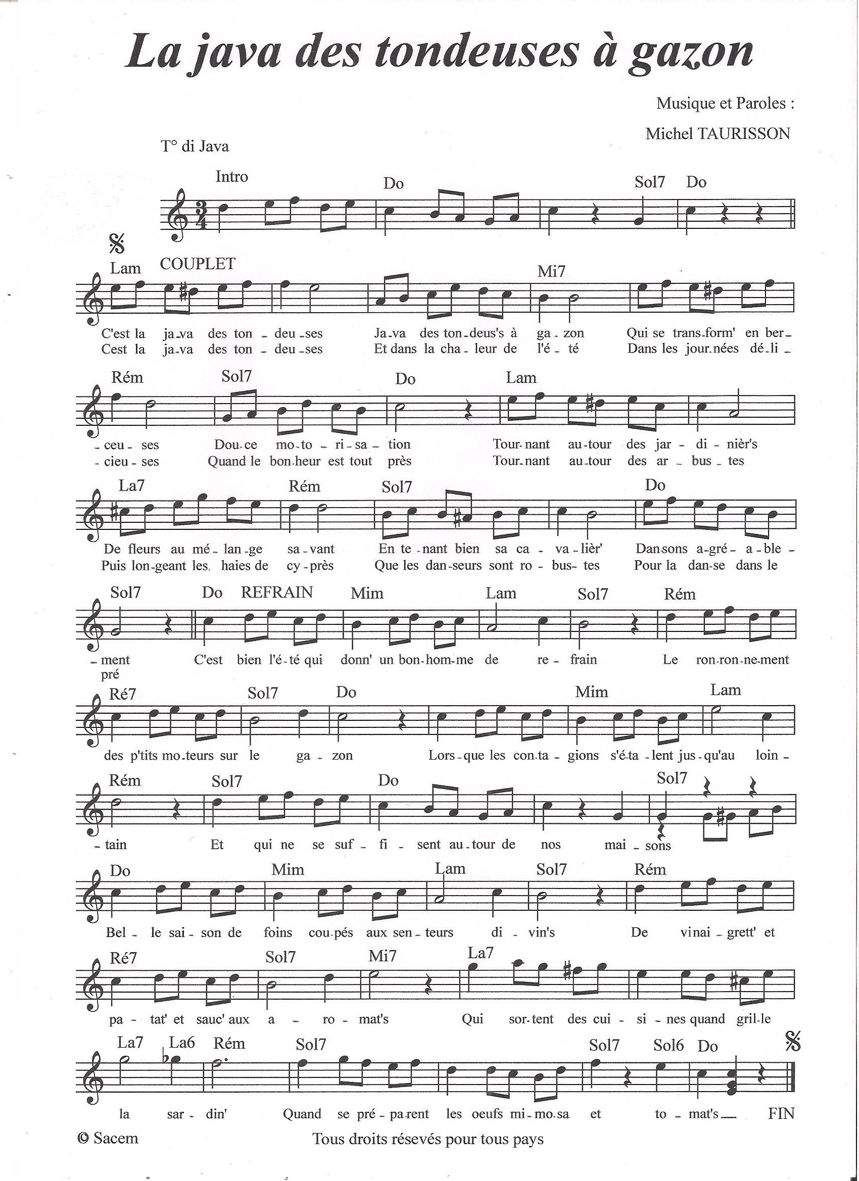 JAVA Partitions gratuites,Michel TAURISSON,Accordéon