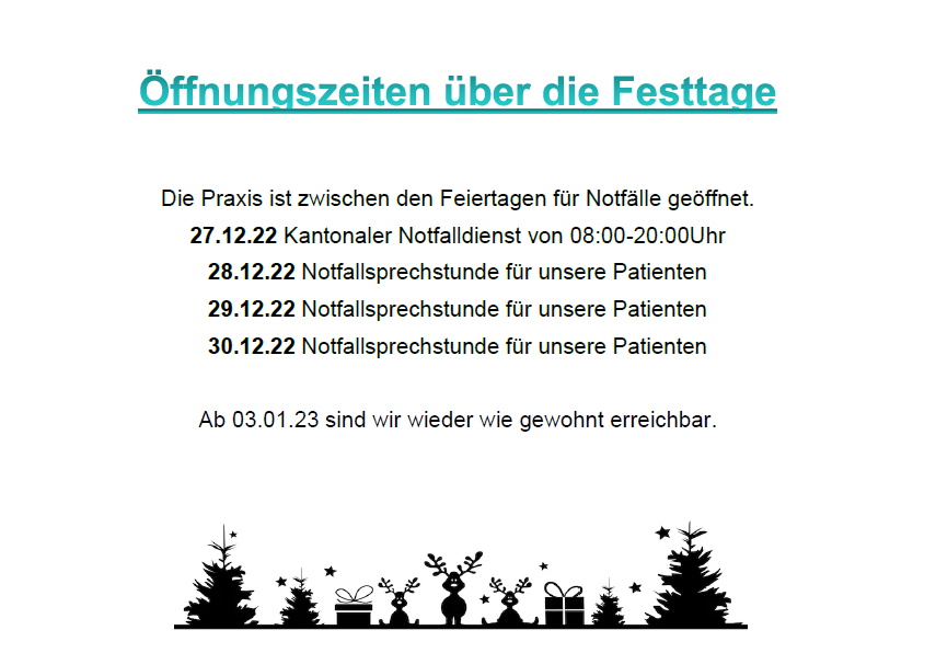 Öffnungszeiten über die Festtage