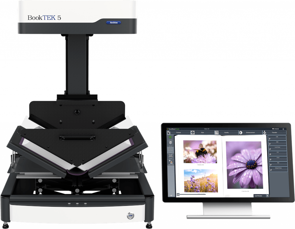 Buchscanner BookTEK 5 V2 Archive mit Buch V-Glassplatte unten 