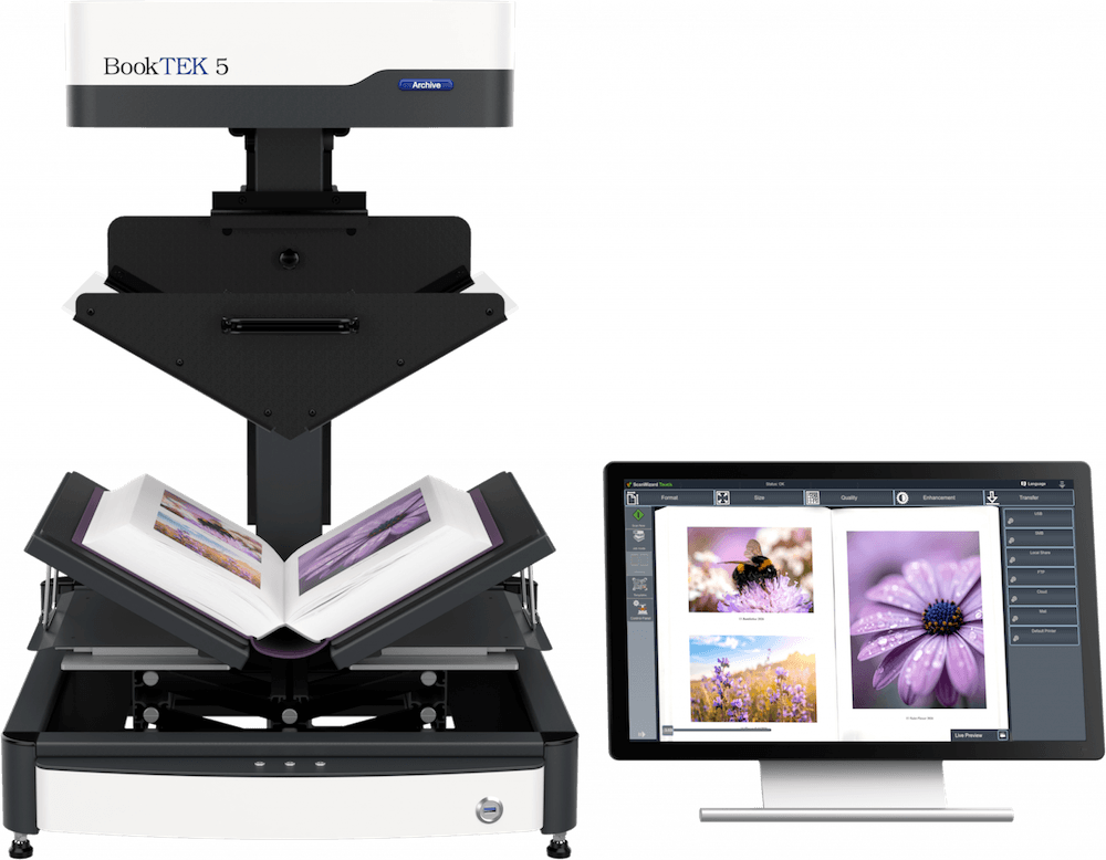Buchscanner BookTEK 5 V2 Archive mit Buch V-Glassplatte oben 