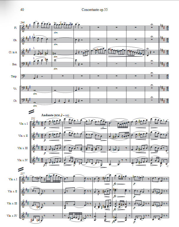 End of first movement and beginning of second movement Andante