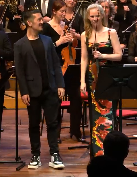 Composer Joey Roukens and Simone Lamsma, violinist for the world premiere