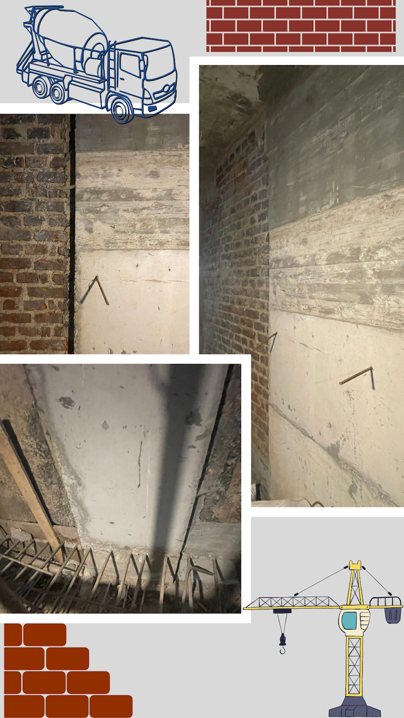 Lucrări în curs la Calea Griviței 76 — consolidare de la subsol în sus