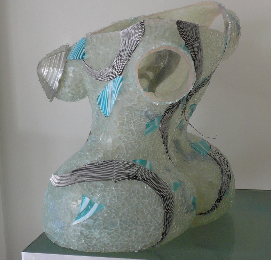 Sculpture verre sur polyester transparent BREZC, Sculpture polyester