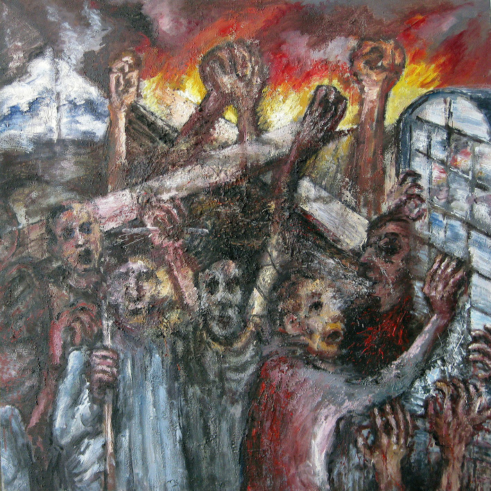 "Révolte" - Huile sur toile - 80 x 80 - Oeuvre de Titos Kontou