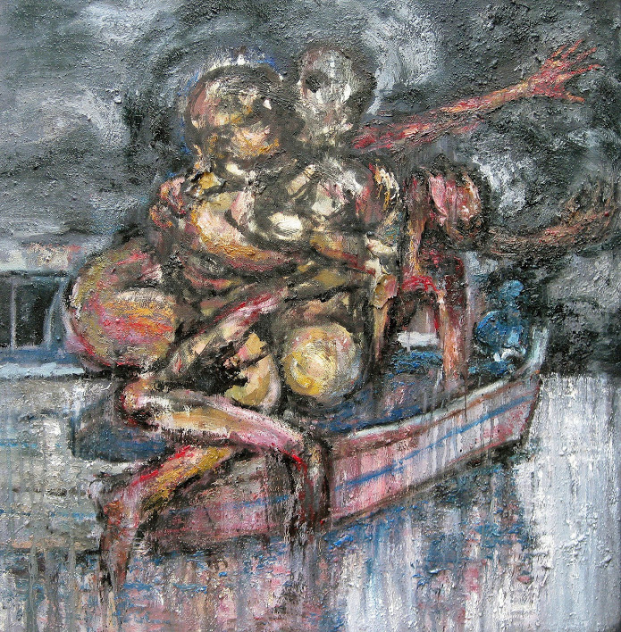 "Migration" - huile sur toile - 80 x 80 cm - Oeuvre de Titos Kontou