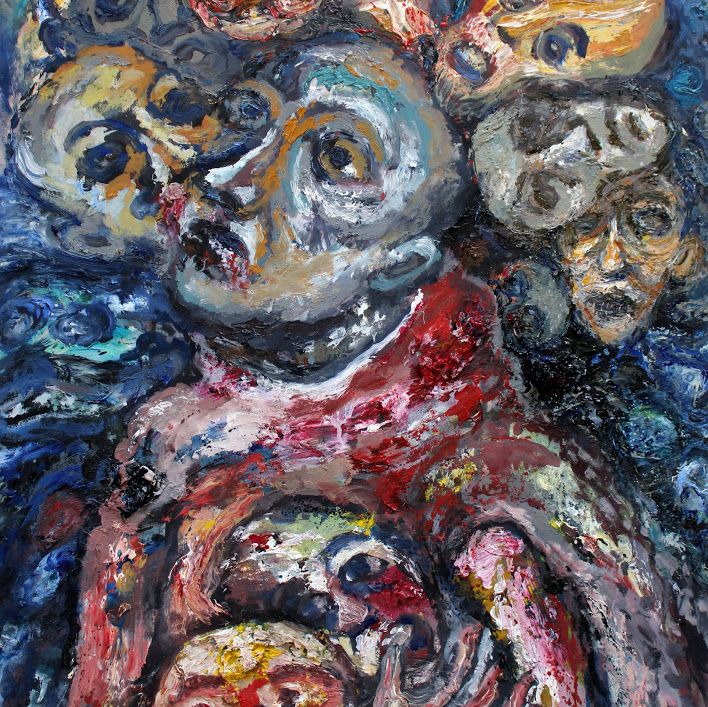 ''La comédie humaine'' - huile sur papier - 70 x 50 cm - Oeuvre de Titos Kontou