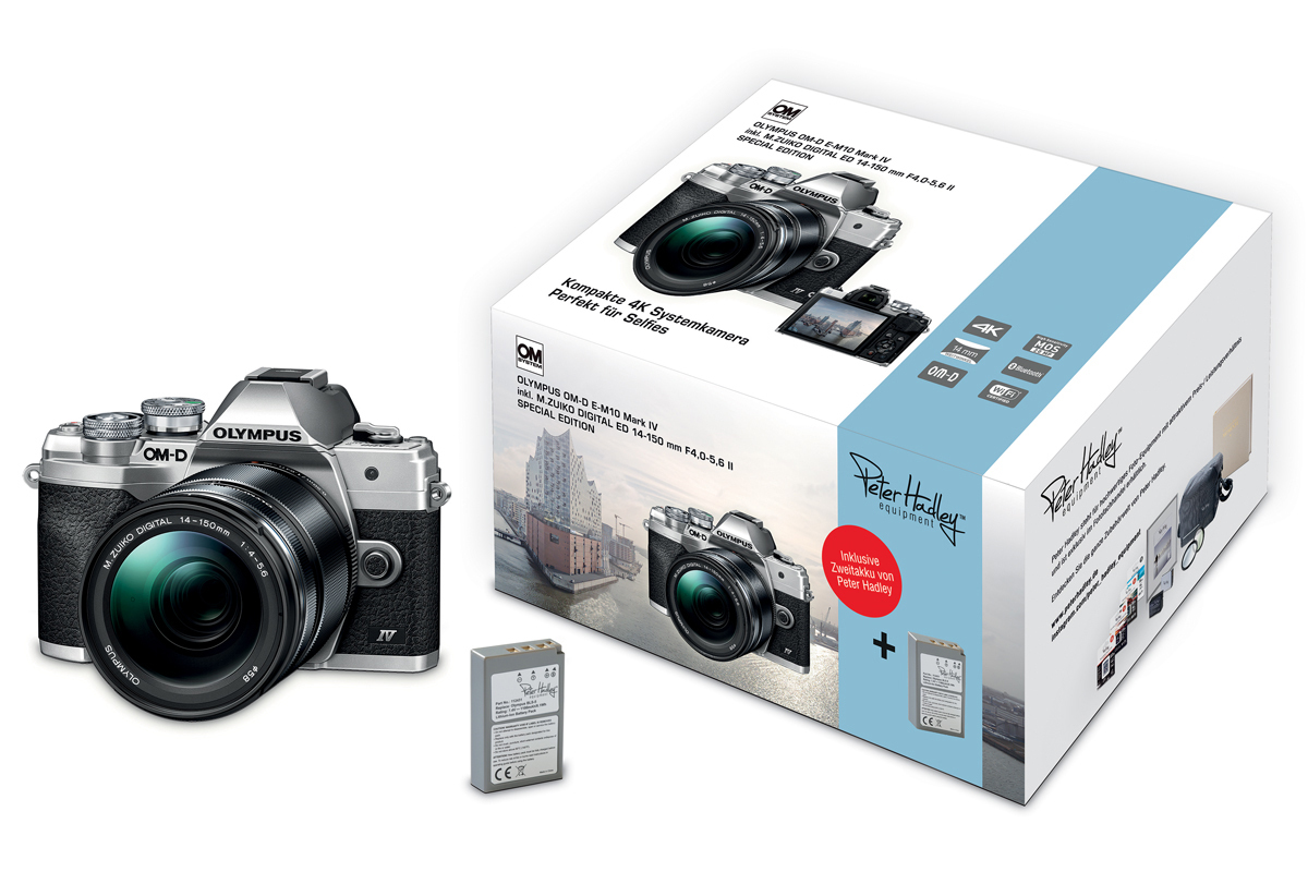 Olympus E-M10 MK IV Kit Special Edition + ED 14-150 mm II silber + Akku