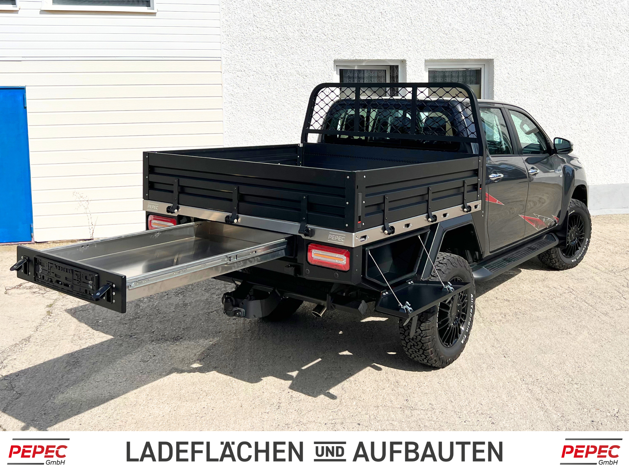 Pickup Ladefläche Umbau mit geräumigen Heckauszug und seitlichen Stauboxen für Toyota Hilux