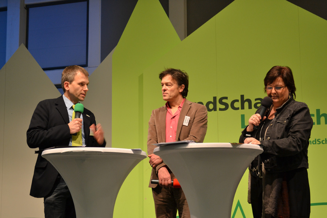 Mit Landschaftsarchitekt Claus Hermann und Moderatorin Petra Schwarz auf der LandSchau-Bühne, Grüne Woche 2013