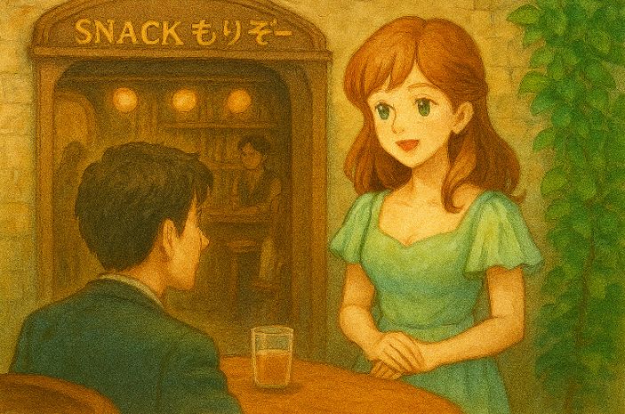キャバクラで接客するキャストと客の様子を描いたイラスト。労働者性が争点となった裁判例を解説する記事のイメージ。