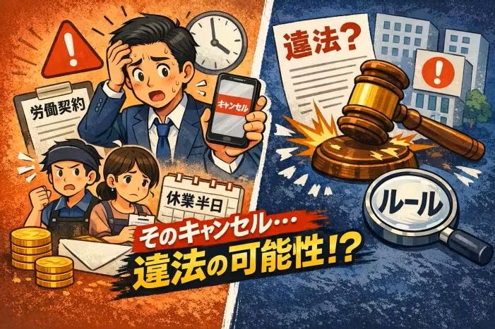 スポットワークの直前キャンセルが違法となる可能性を示すイラスト