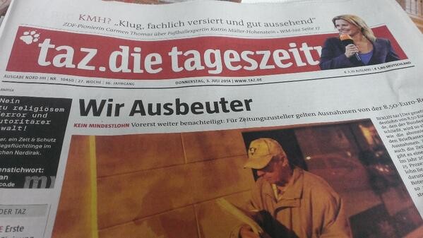 Der Titel der taz am Donnerstag, als der Mindestlohn auf der Bundestags-Agenda stand. Foto: Privat