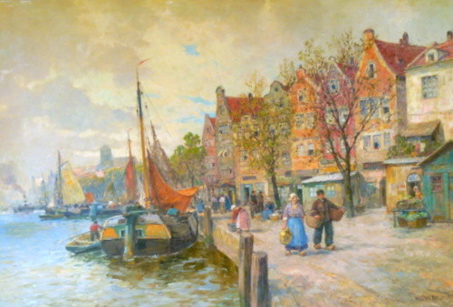 Karl WAGNER (1839-1923), Holländischer Hafen, Öl/Lwd., re u. sign. K. Wagner, 79  x 118 cm