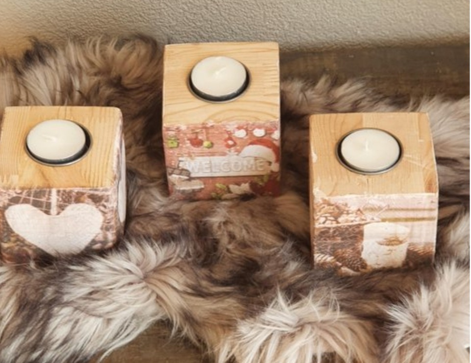 Houten kerst theelichten 