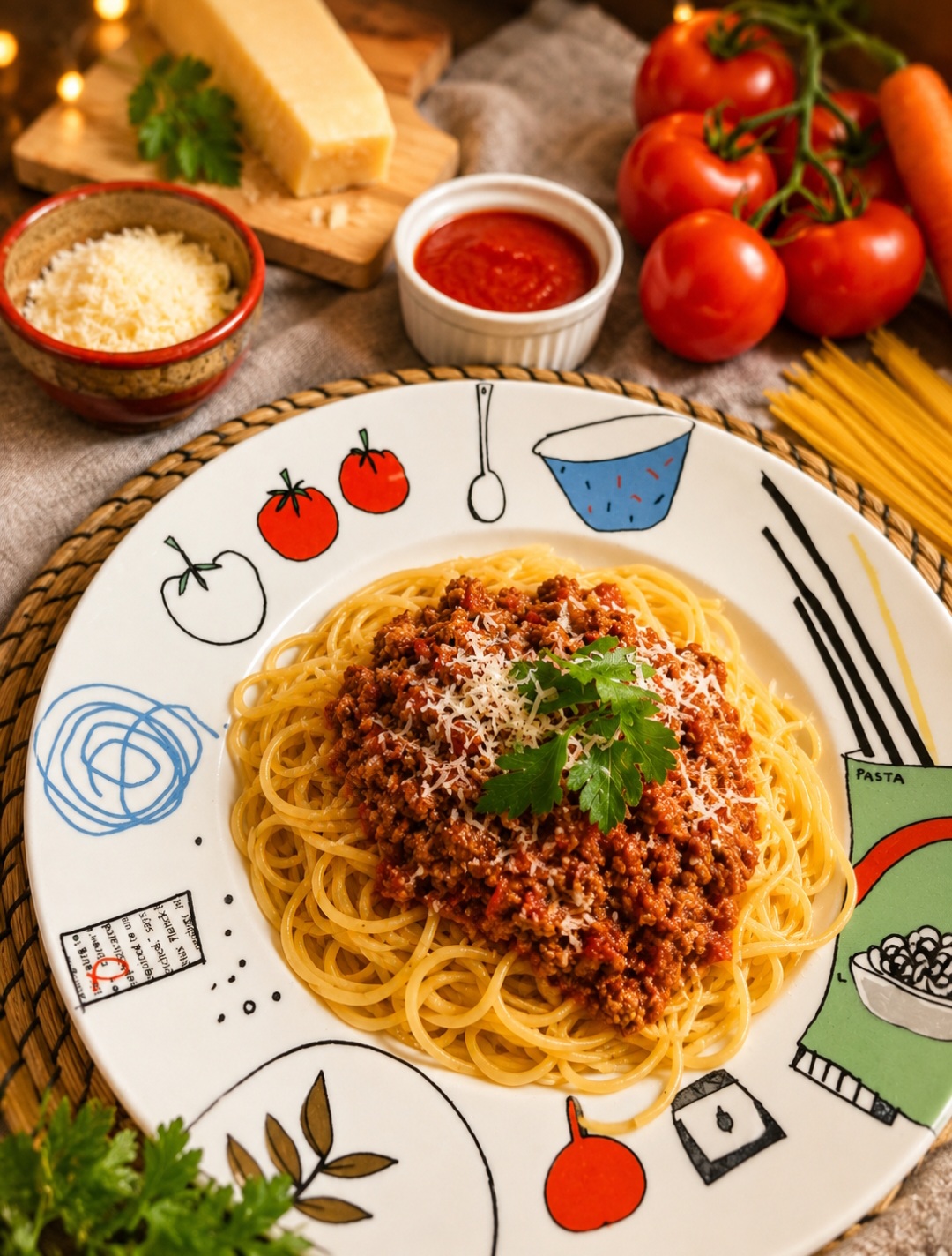 Spaghetti Bolognese selbstgemacht mit frischem Parmesan
