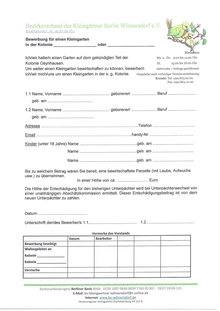 Ein neuen Garten? Bewerbungsbogen und mehr Kleingärtnerverein Oeynhausen