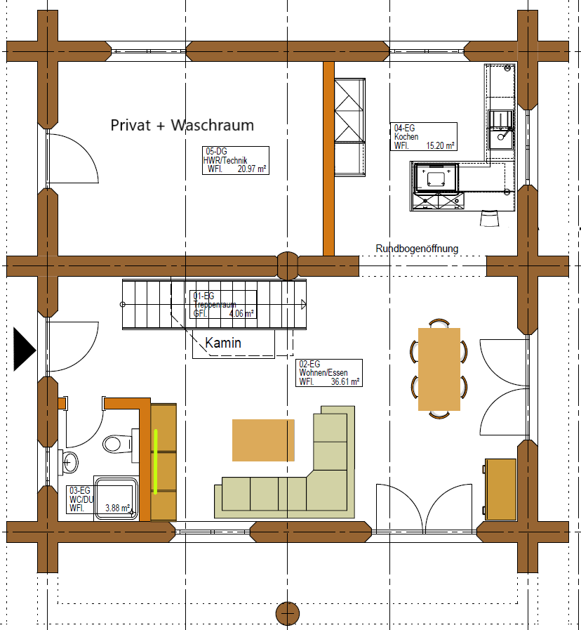Kanada-Blockhaus Grundriss EG