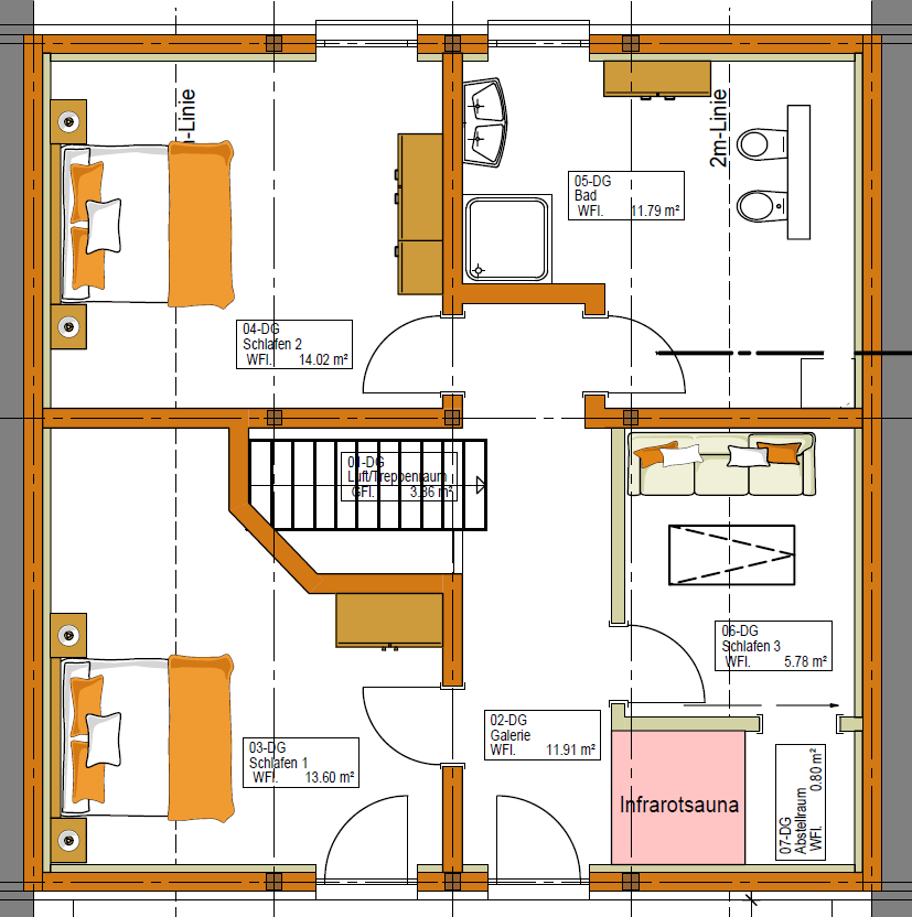 Kanada-Blockhaus Grundriss OG