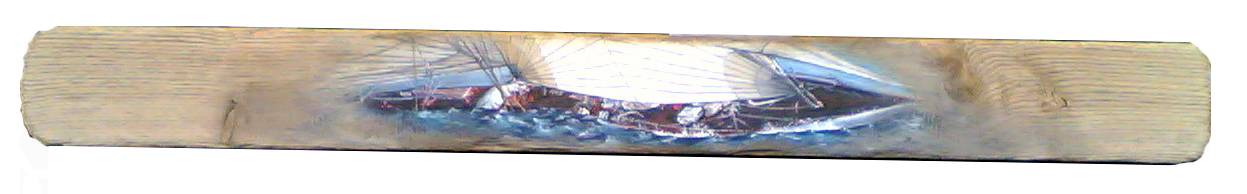 "Segeltörn", Acryl auf Holzplanke, 120x 20cm