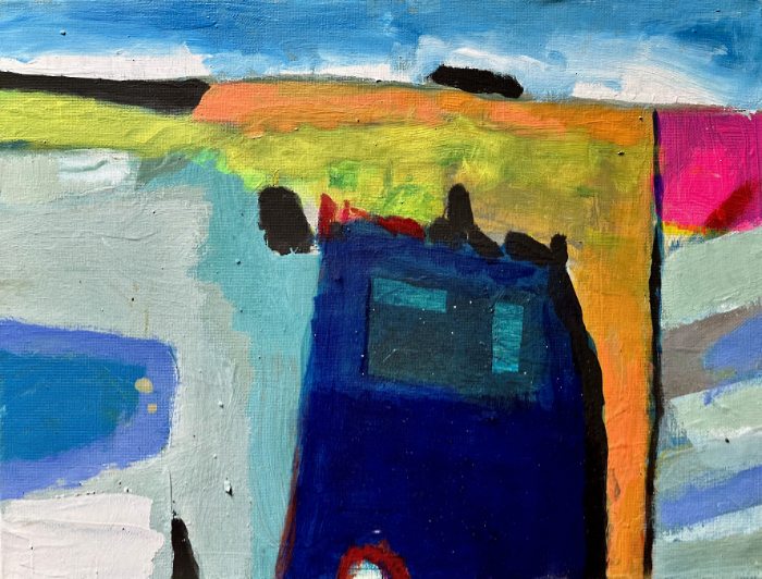 Landschaft mit dem blauen Haus - Acryl auf Leinwand - 30 x 40 cm - € 400,-