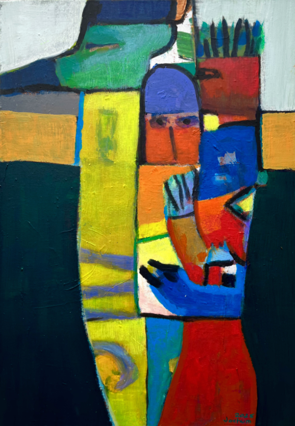 Die Königin, das Kind und der Vogel - Acryl auf Leinwand - 70 x 100 cm - € 700,-