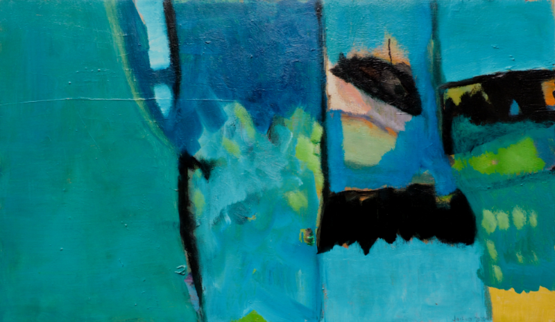 "Figuren mit dem Fisch" - Öl auf Holz 59 x 99 cm - € 500,-