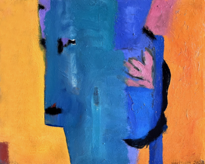 Kopf vor Gelb-Orange - Öl auf Leinwand - 40 x 50 cm - € 450,-
