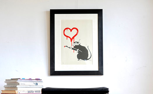 Banksy(バンクシー）直筆サイン画像あり。LOVE RATを額装しました。