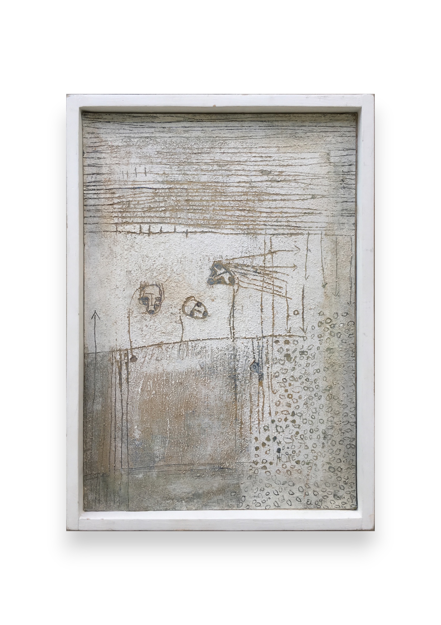 The BHT /Heads series - n° 2, , 2009, acrylic, marble, resin, gold, lapiz on canvas, 116 x 81 cm