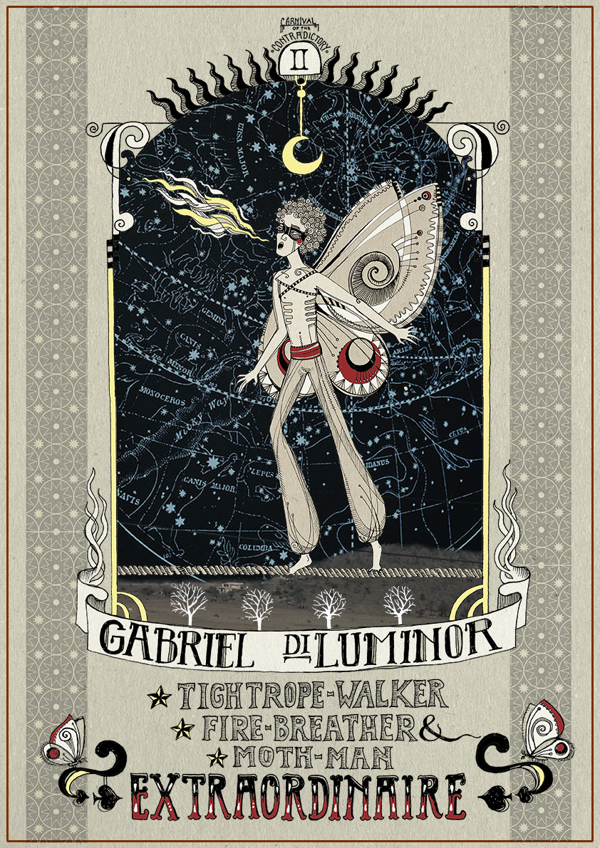 "Gabriel diLuminor" (From the "Carnival of the Contradictory" series), fineliner & digital editing, 2013