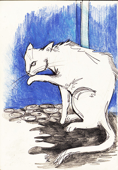 "Night Cat" (Morocco), coloured pencils & fineliner, 2015